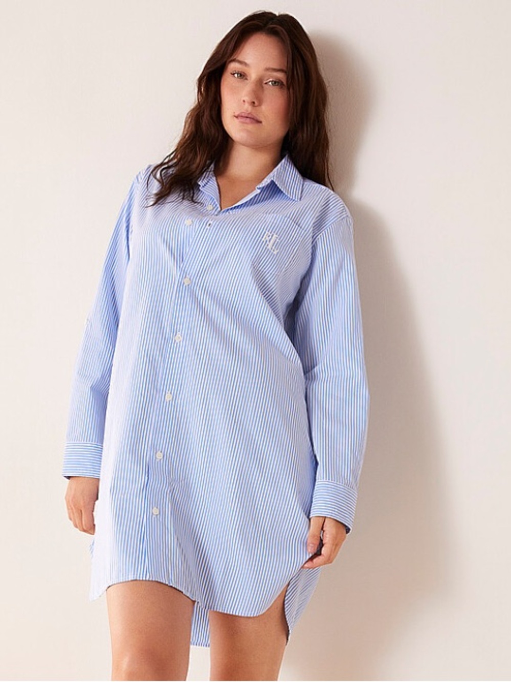 Lauren Ralph Lauren Poplin Nightshirt in Blue Stripe Small
